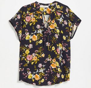 LOFT Plus Garden Shoulder Ruffle Mixed Media Top