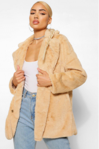 Natural beige Collar Faux Fur Coat