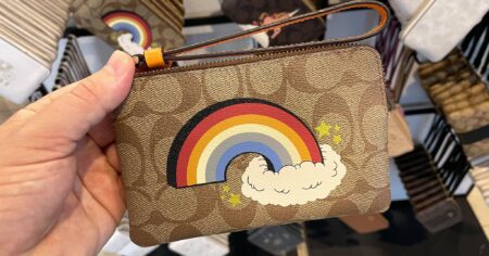 Corner Zip Wristlet In Signature Canvas With Rainbow