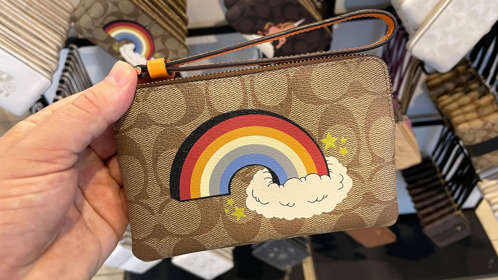 Corner Zip Wristlet In Signature Canvas With Rainbow