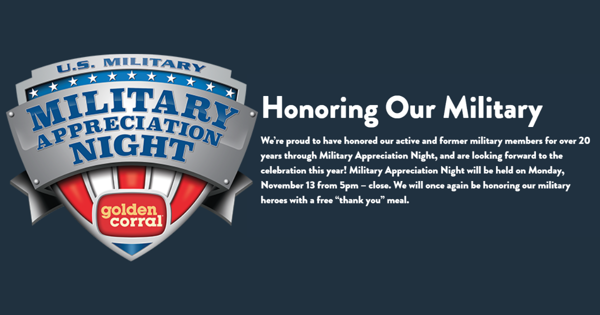 FREE Thank You Meal for Military Appreciation Night at Golden Corral