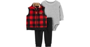 plaid buffalo vest set