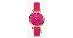 three hand pink leather watch fossil