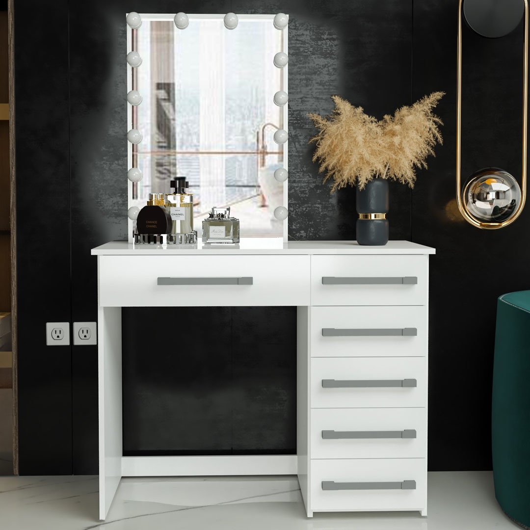 Boahaus Phoebe Modern Vanity Table with Light Bulbs