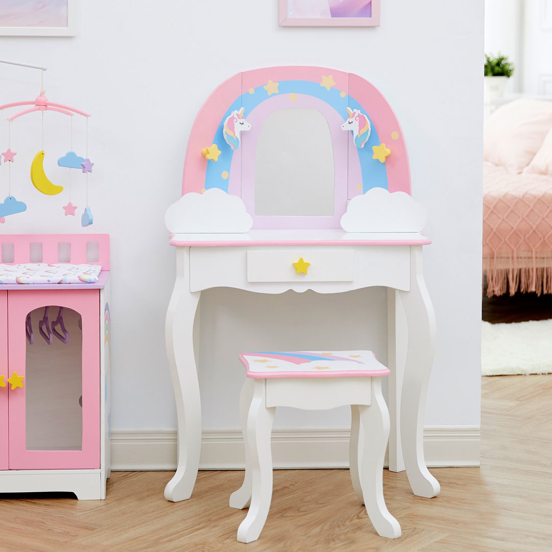 Teamson Kids Little Dreamer Rainbow Vanity Table with Stool
