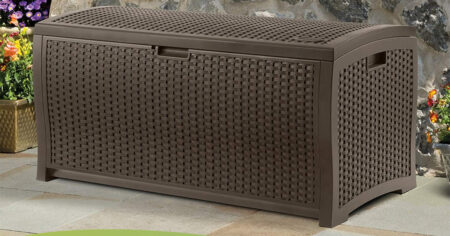 Suncast Gallon Outdoor Resin Wicker Deck Storage Box