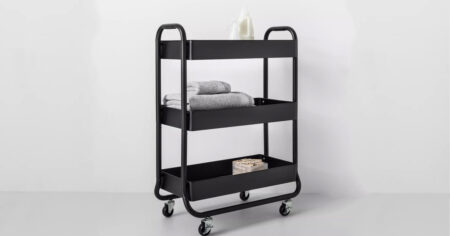 Wide Metal Cart with Wheels Black