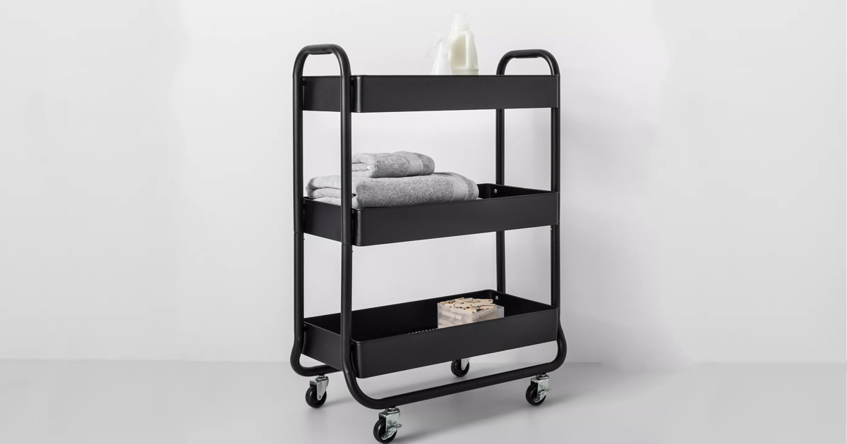 Wide Metal Cart with Wheels Black