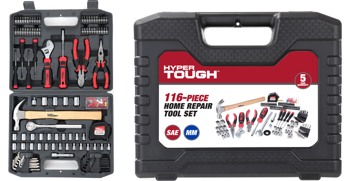 Hyper Tough Piece Home Repair Tool Set Including Carry Case