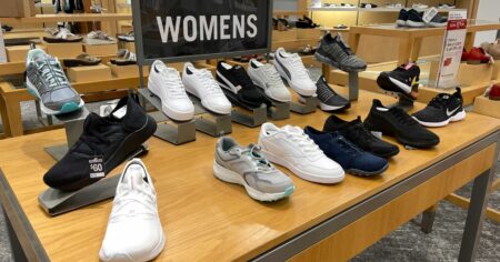 display of shoes in a store