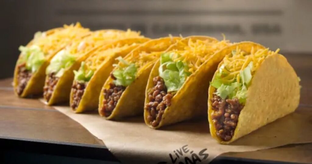 row of Taco Bell crunchy tacos