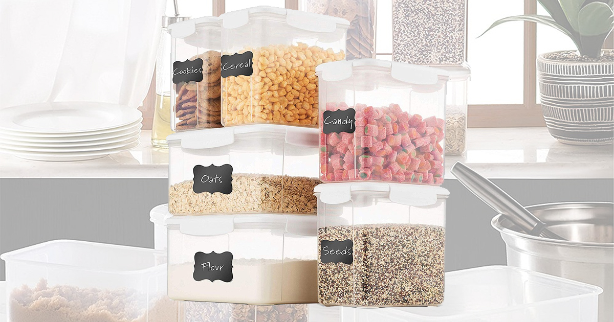 WHITE CLEAR CEREAL CONTAINER SET OF SIX