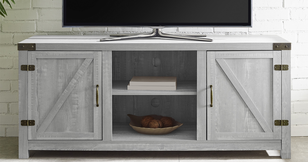 Woven Paths Modern Farmhouse Barn Door TV Stand for TVs up to