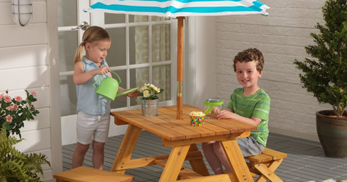 KidKraft Outdoor Table Bench Set with Umbrella