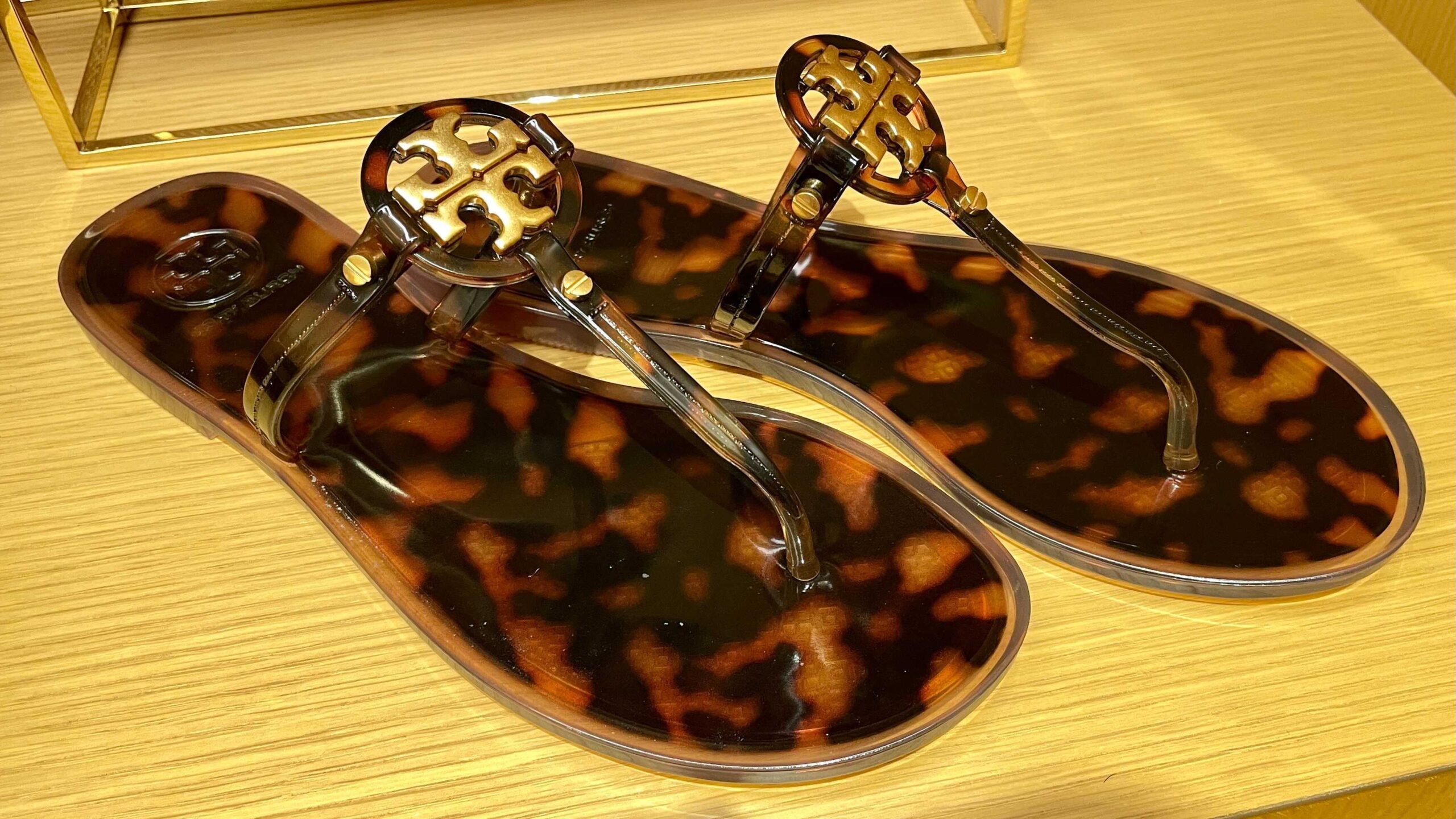 Tortoise Mini Miller Logo T Strap Flip Flop scaled