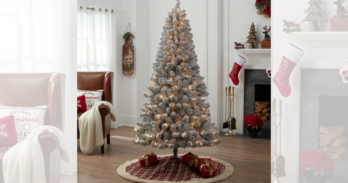 Holiday Time ft Pre Lit Flocked Frisco Pine Christmas Tree