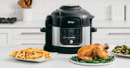 Ninja OS Foodi in Pressure Cooker and Air Fryer with Nesting Broil Rack Quart Stainless Steel
