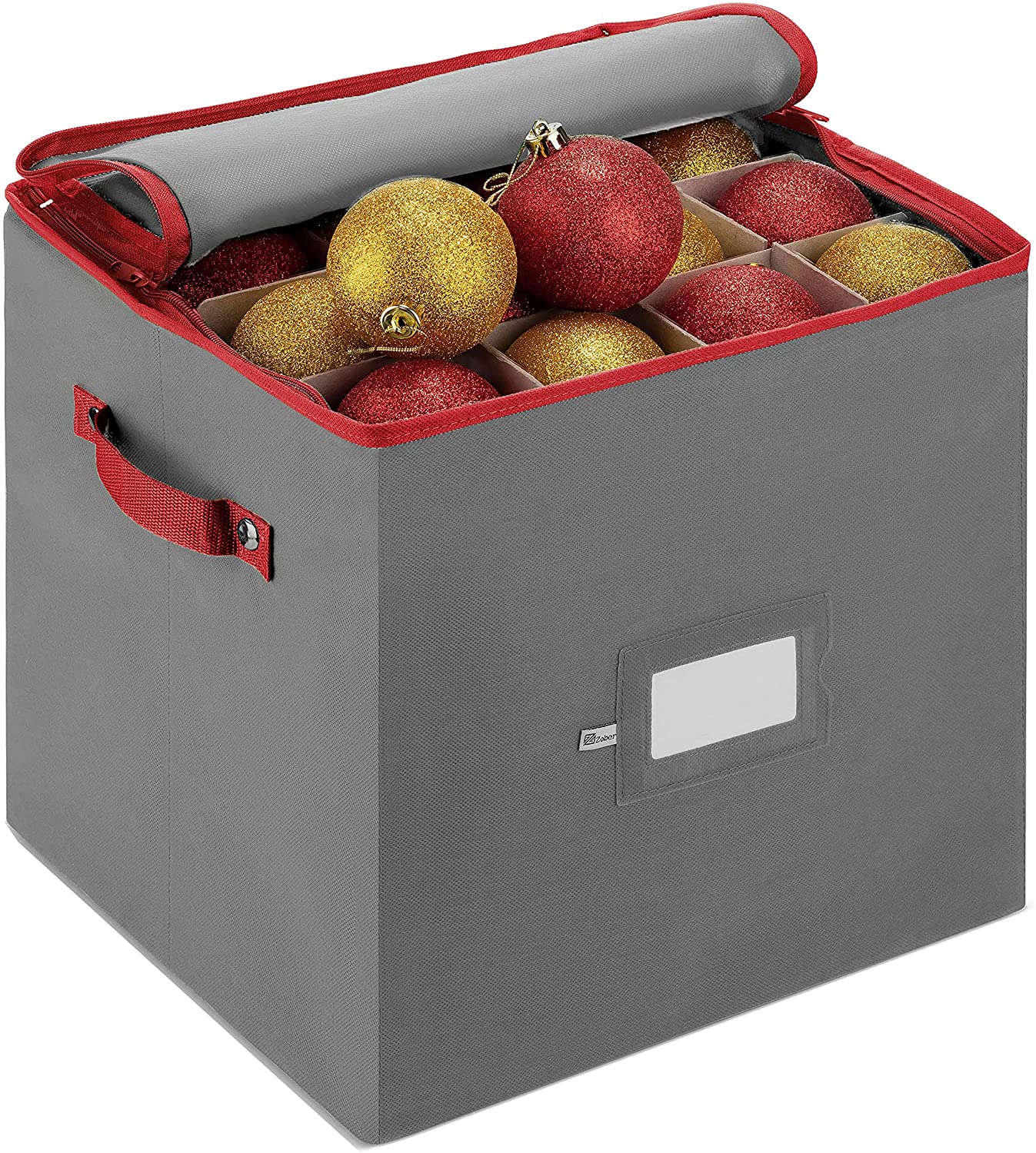 Christmas Ornament Storage Box with Zippered Closure
