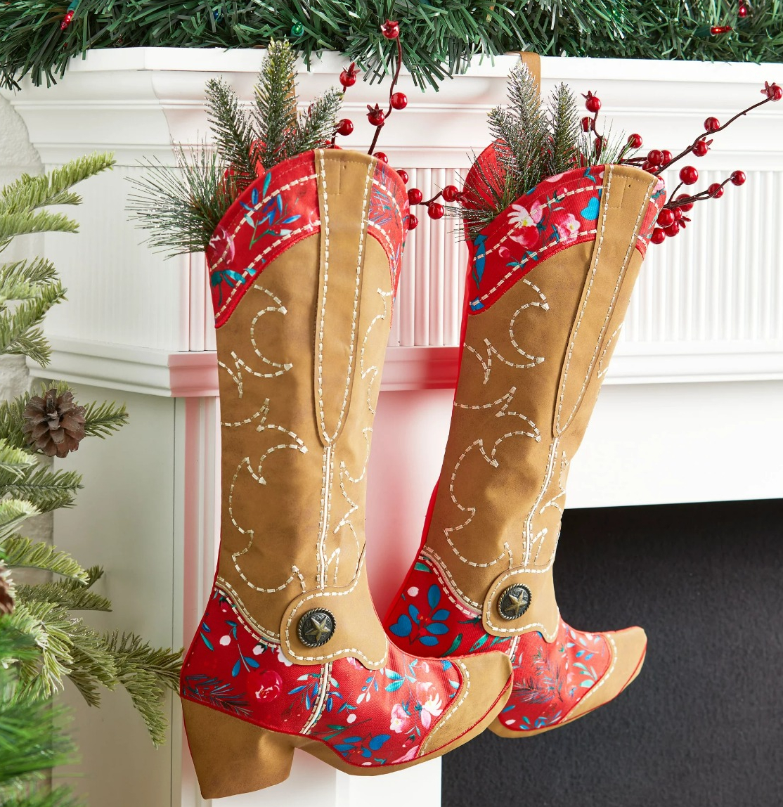 The Pioneer Woman Set of Red Floral Boot Christmas Stockings