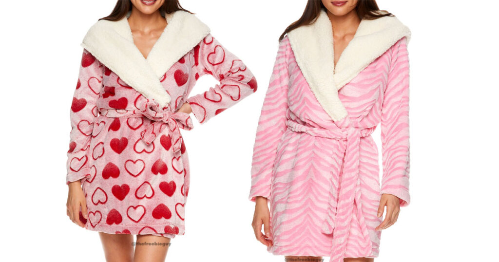 Sleep Co Womens Womens Plus Plush Hooded Sherpa Robe