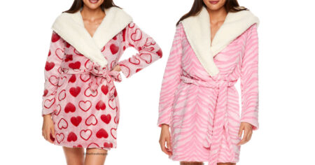 Sleep Co Womens Womens Plus Plush Hooded Sherpa Robe