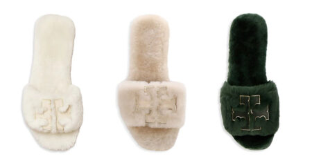 Tory Burch Double T Shearling Slides
