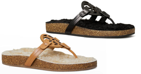 Tory Burch Miller Cloud Shearling Medallion Thong Sandals
