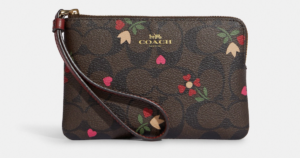 Corner Zip Wristlet In Signature Canvas With Heart Petal Print