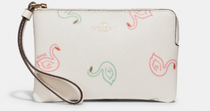 Corner Zip Wristlet With Swan Print
