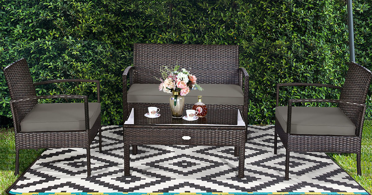 Costway Pieces Patio Rattan Wicker Furniture Set