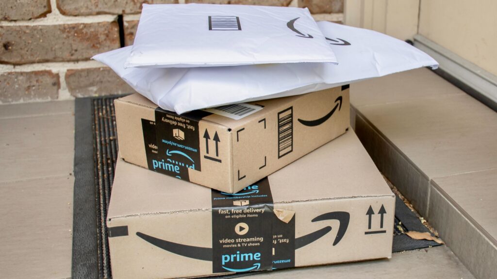 Amazon Prime packages on a doorstep