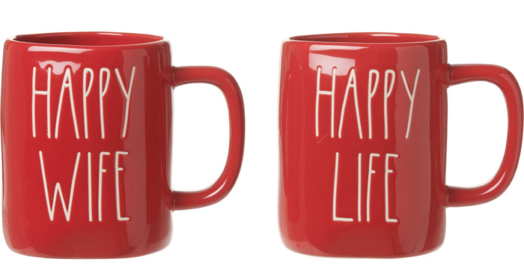 Rae Dunn Happy Wife Happy Life Mug Set