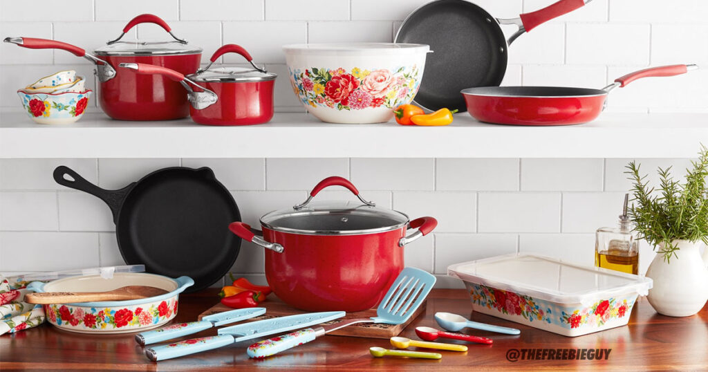 The Pioneer Woman Sweet Romance Piece Nonstick Cookware Set Red