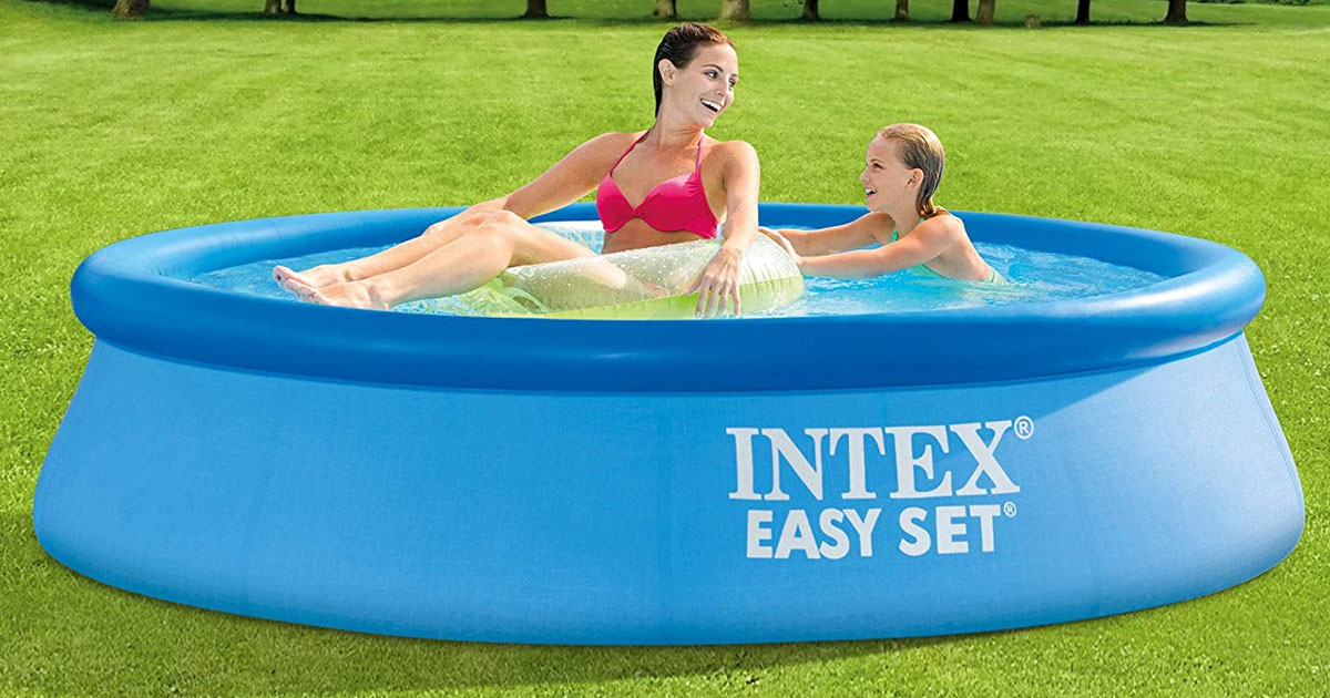 Intex EH ft X Inch Easy Set Inflatable Puncture Resistant Circular Above Ground Portable Outdoor Family Swimming Pool