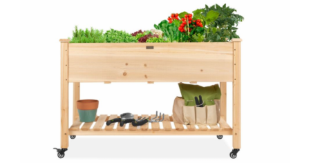 Mobile Raised Garden Bed Elevated Wood Planter w Wheels