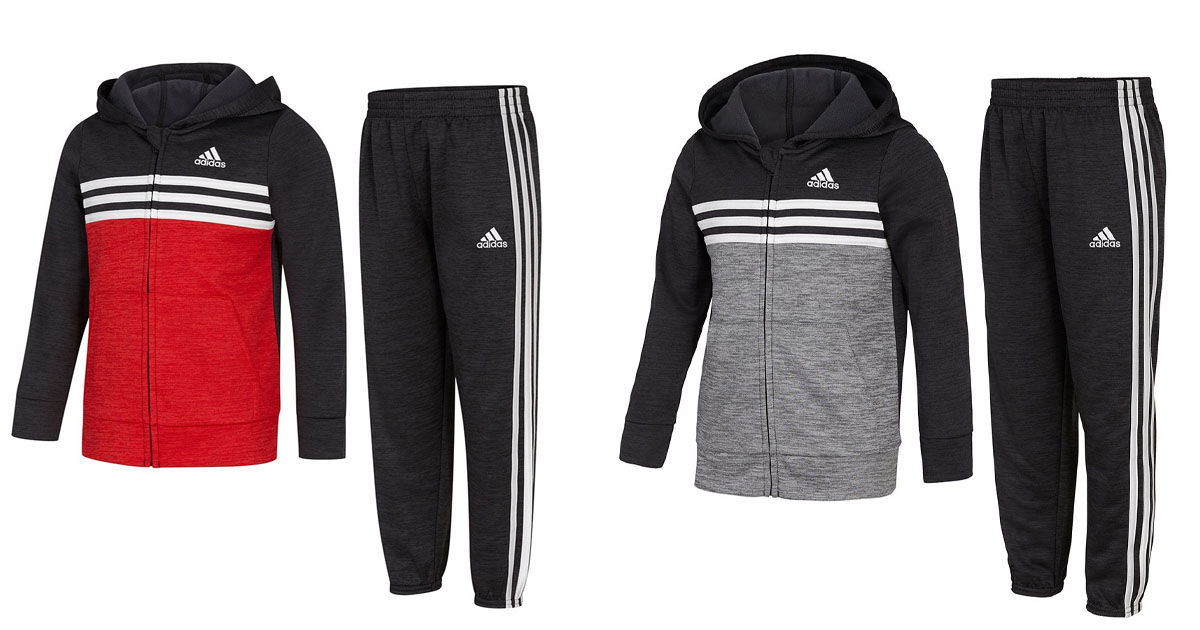 Adidas Black Gray Front Stripes Zip Up Hoodie Black Joggers
