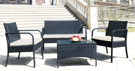 Carney Piece Black Wicker Patio Conversation Set