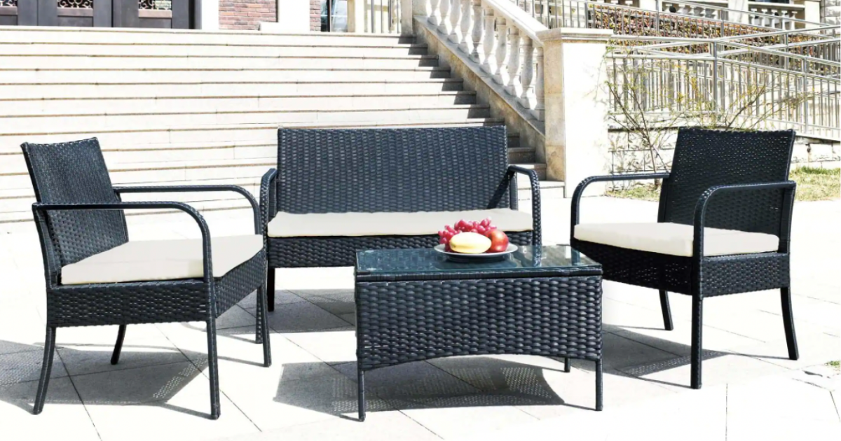 Carney Piece Black Wicker Patio Conversation Set