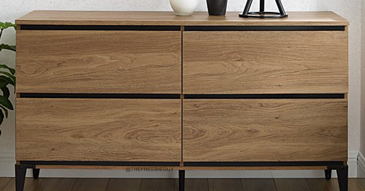 English Oak Finish Four Drawer Storage Console