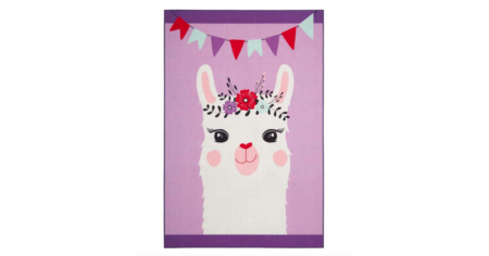 Purple Pink Llama Washable Rug