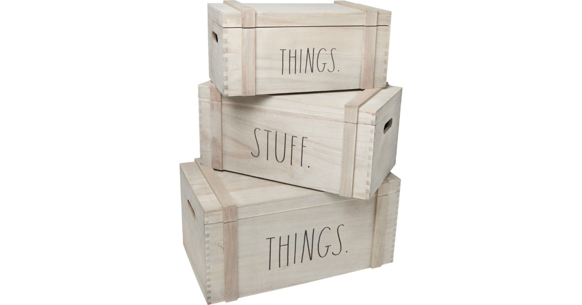 Rae Dunn Hinged Lid Wood Crates Set of