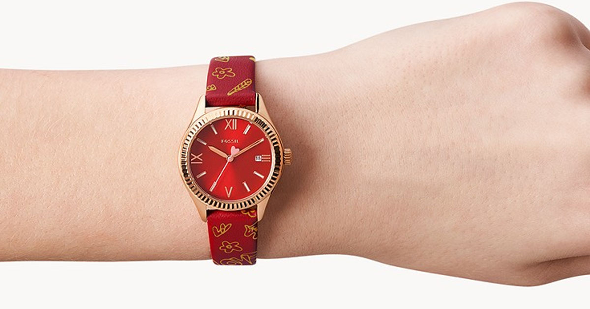 Rye Three Hand Date Red Leather Watch