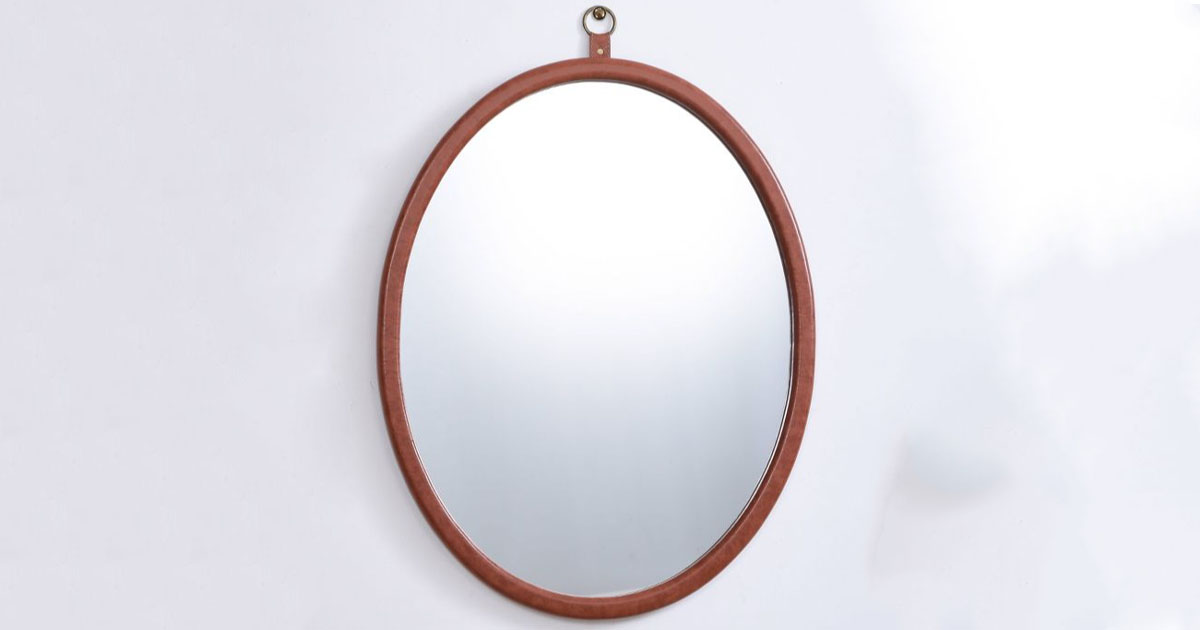 x Oval Faux Leather Mirror with Ring