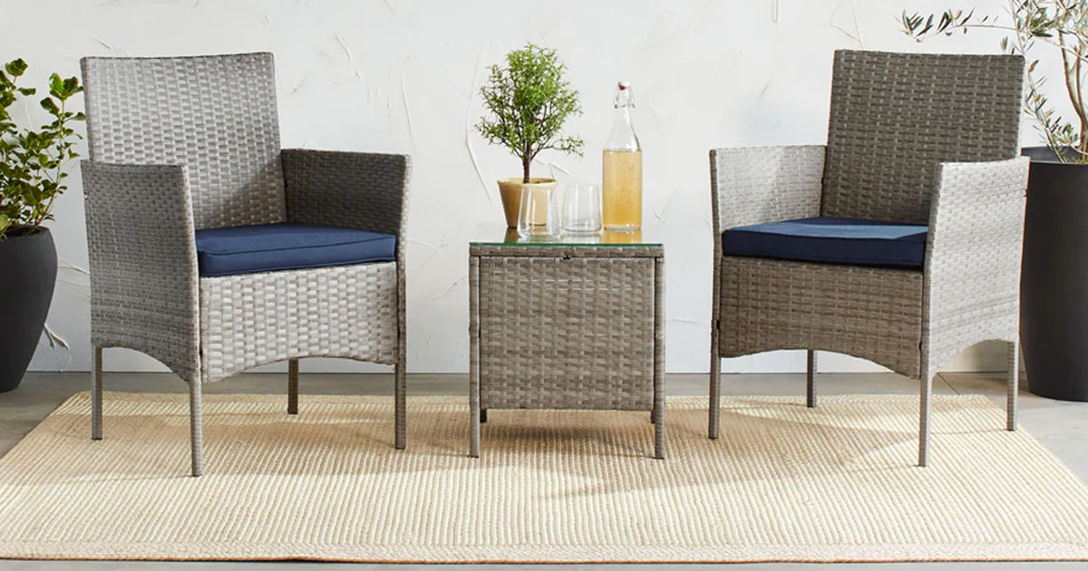 Piece Outdoor Patio Wicker Bistro Set with Side Storage Table