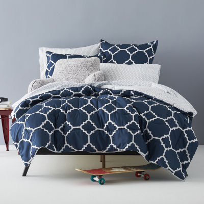navy blue and white jcpenney doorbuster comforter set