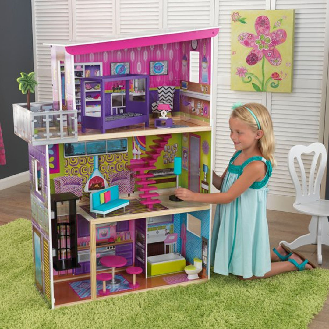 KidKraft Super Model Wooden Dollhouse for inch Dolls with Elevator and Accessories