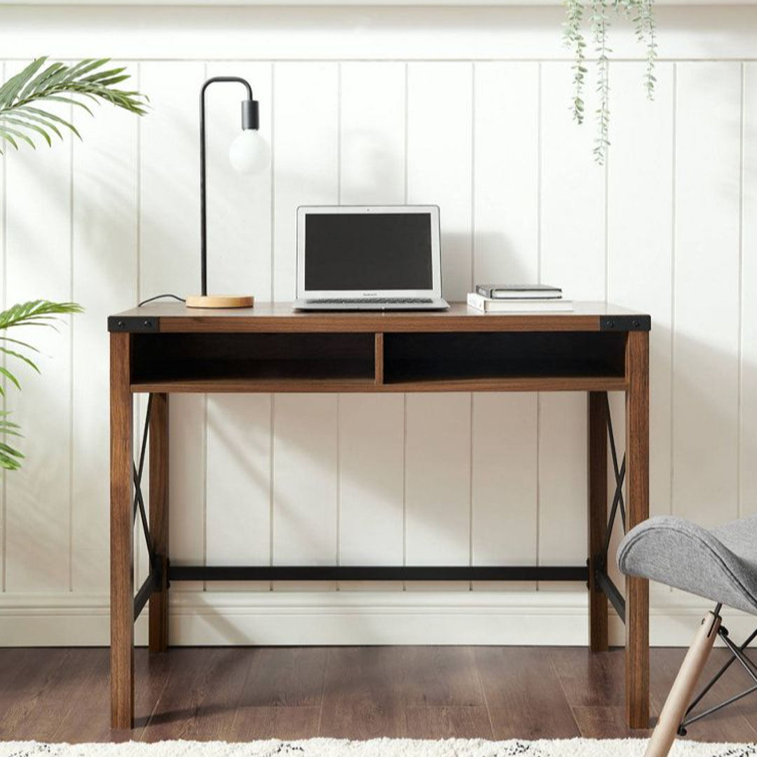 Sophie Modern Farmhouse X Frame Writing Desk with Cubbies Saracina Home