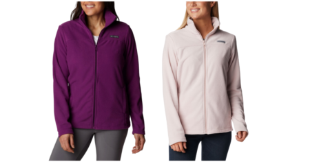 two women wearing columbia fleece jackets