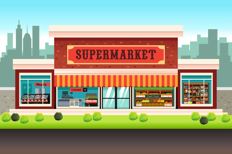 cartoon image of a supermarket
