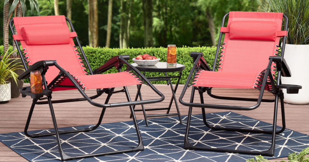 two red mainstays zero gravity chairs